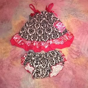 18-24M Cute Paisley Floral Black, White & Hot Pink Baby Girl Outfit